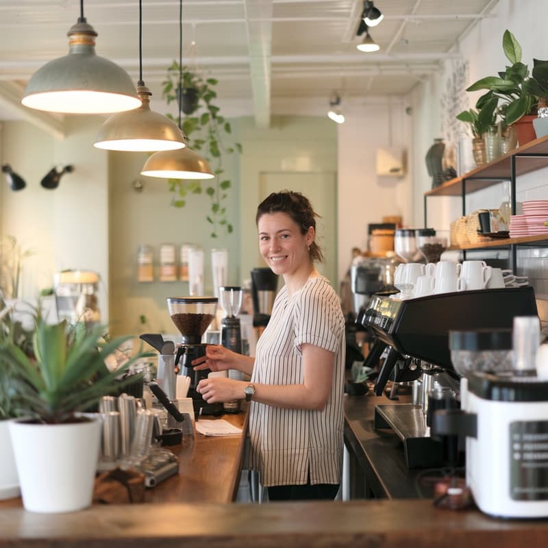 Wollongong hospitality business owner at a cafe counter in the Illawarra