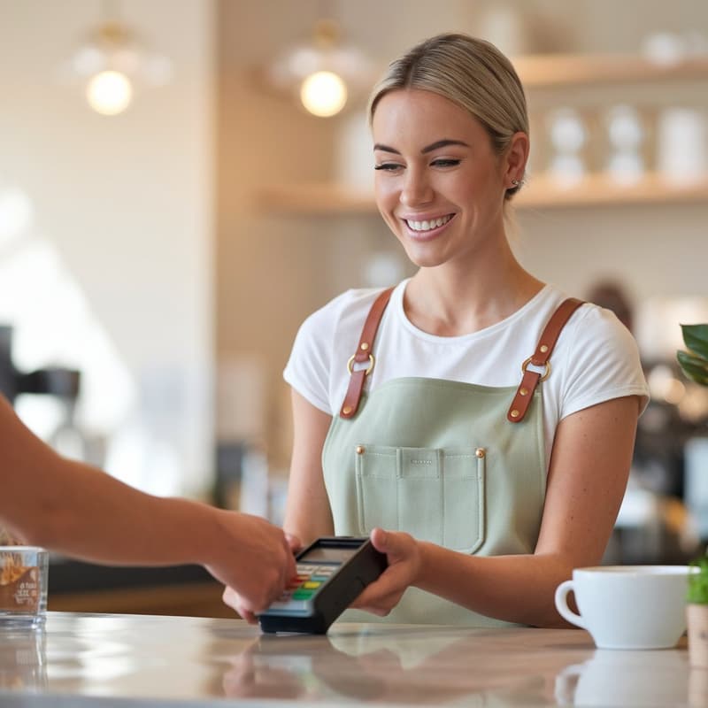 Cairns hospitality business owner at a service counter in Far North Queensland