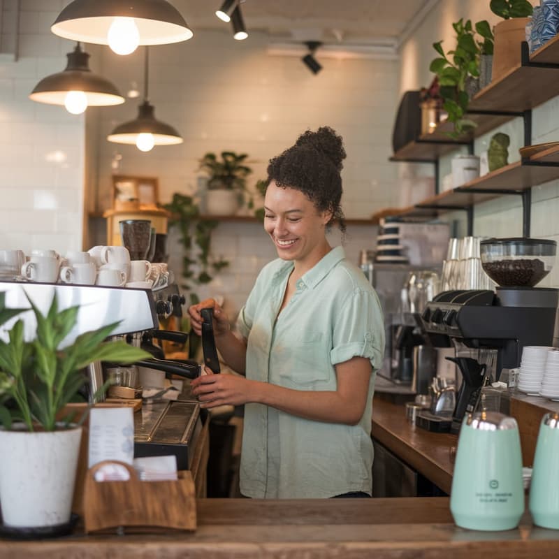 Toowoomba cafe owner operating an espresso machine at their venue