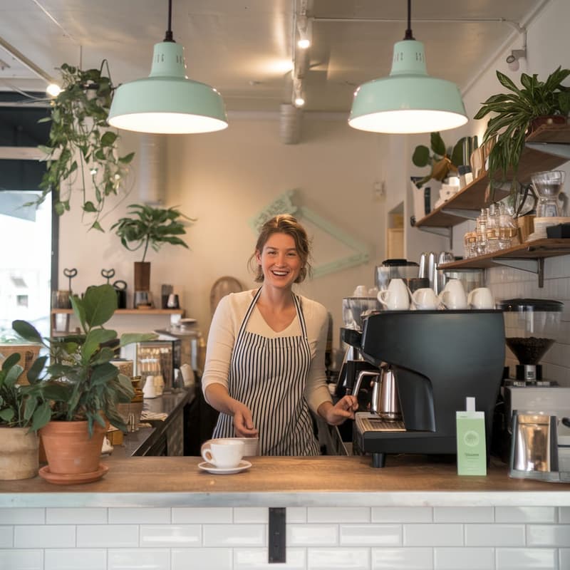 Hobart small business owner operating an espresso machine at their cafe
